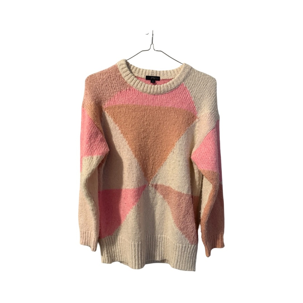 J. Crew Geometric Crew Neck Knit Sweater in Cream, Pink, and Tan Size Small